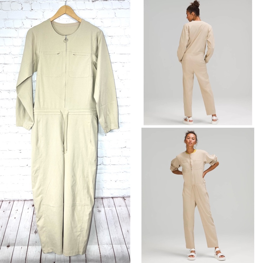 NWOT |•LULULEMON•| Ventlight ZIppered Drawstring Jumpsuit in Trench/Tan Sz 4